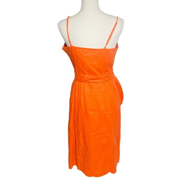 JOIE Women Medium Orange V Neck Carnell Belted Linen Wiggle Pencil Dress NEW - Picture 6 of 12